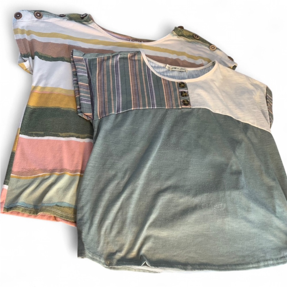 Earthy Cottagecore Striped and Color Block Womens  Shirt Set size M